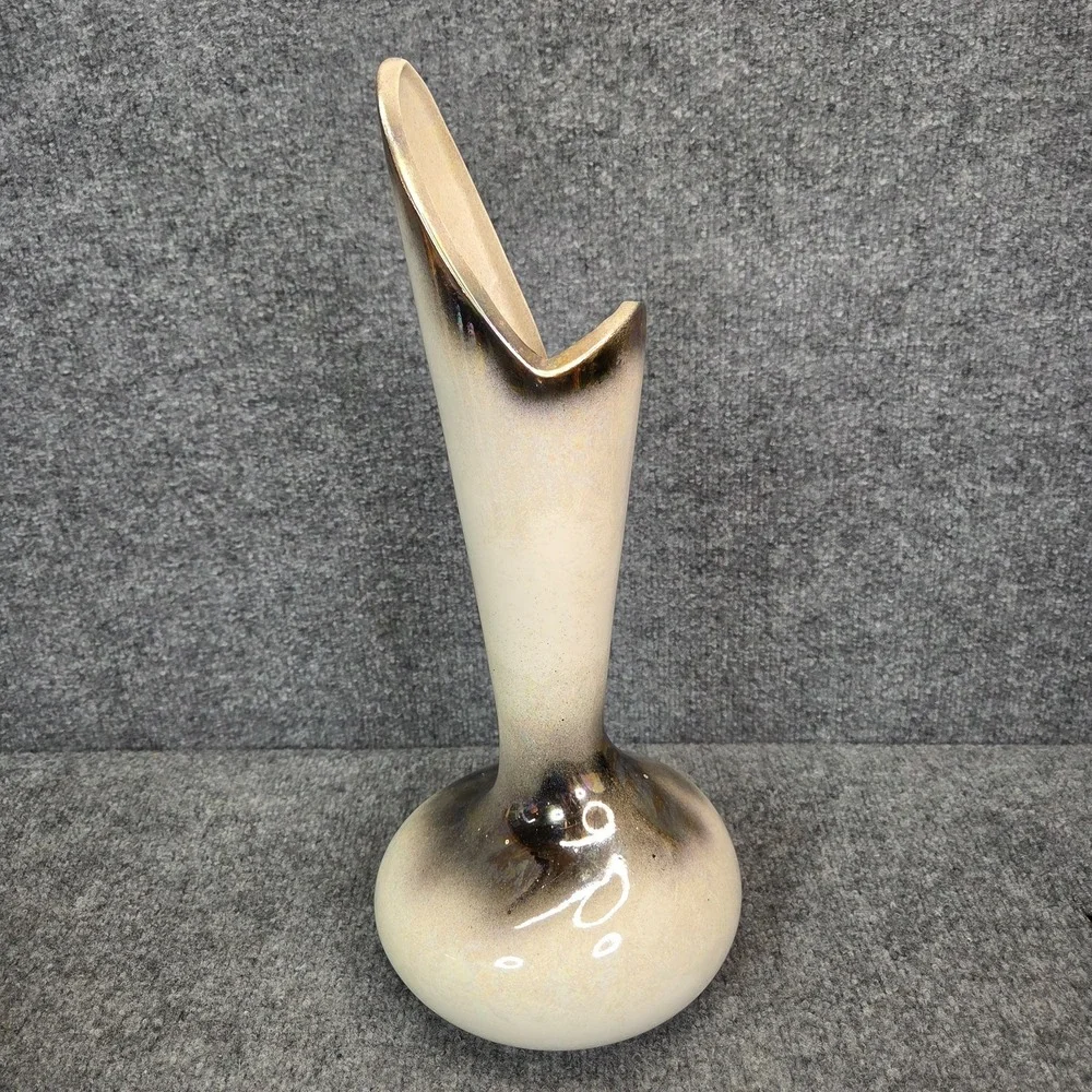 Vintage Royal Haeger Large Vase Lava Glaze Metallic White #R1752 MCM 1950s 16.5